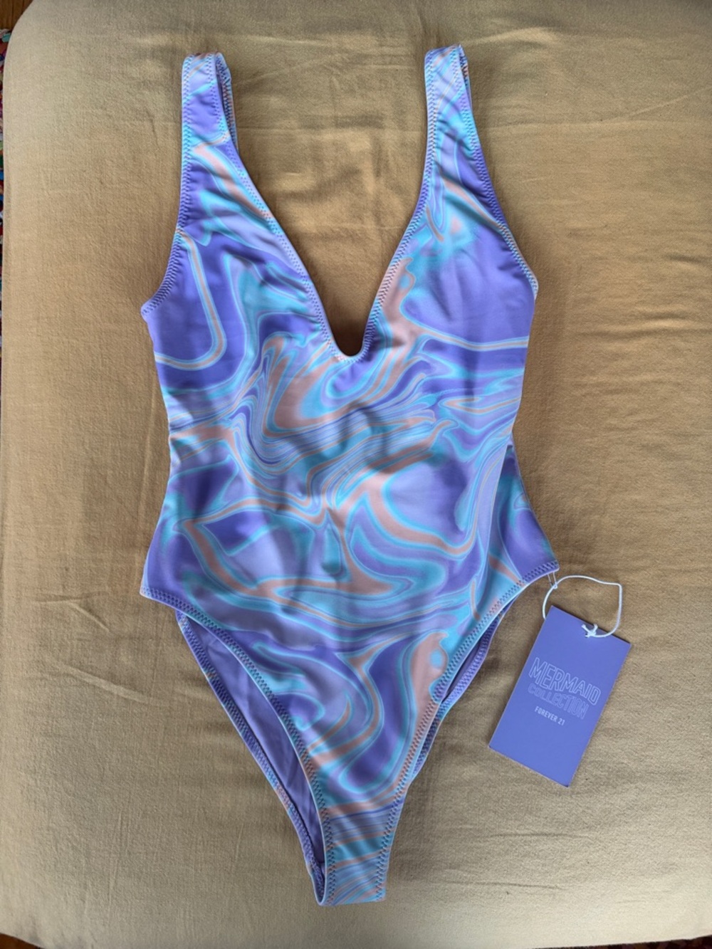 Forever 21 Lavender Swirl One-Piece Swimsuit - Pastel Blue & Peach Accents